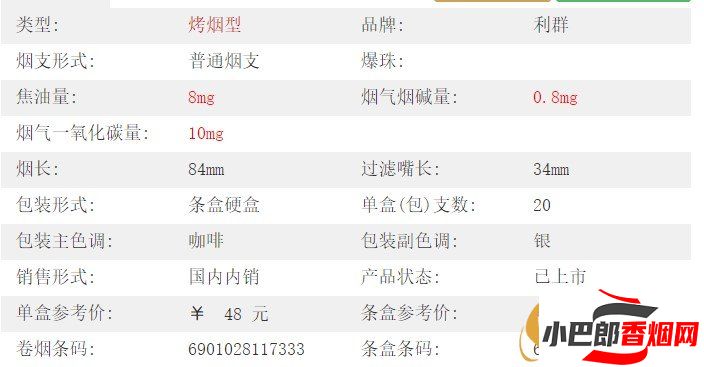 陽光利群香煙價格介紹截圖