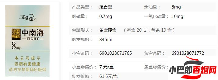 中南海金8mg免稅香煙批發價格介紹截圖