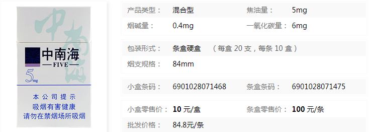 中南海5mg免稅香煙批發價格介紹截圖