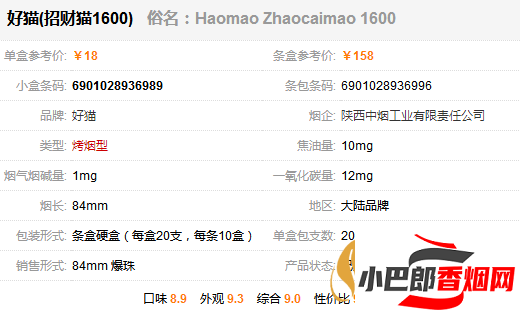 好貓招財貓1600免稅香煙批發價格介紹截圖